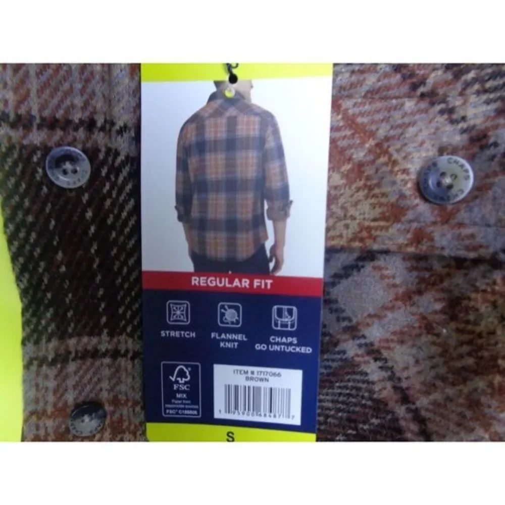 Chaps Men's Knit Brown Plaid Flannel Shirt Long Sleeve Super‎ Soft Size Small